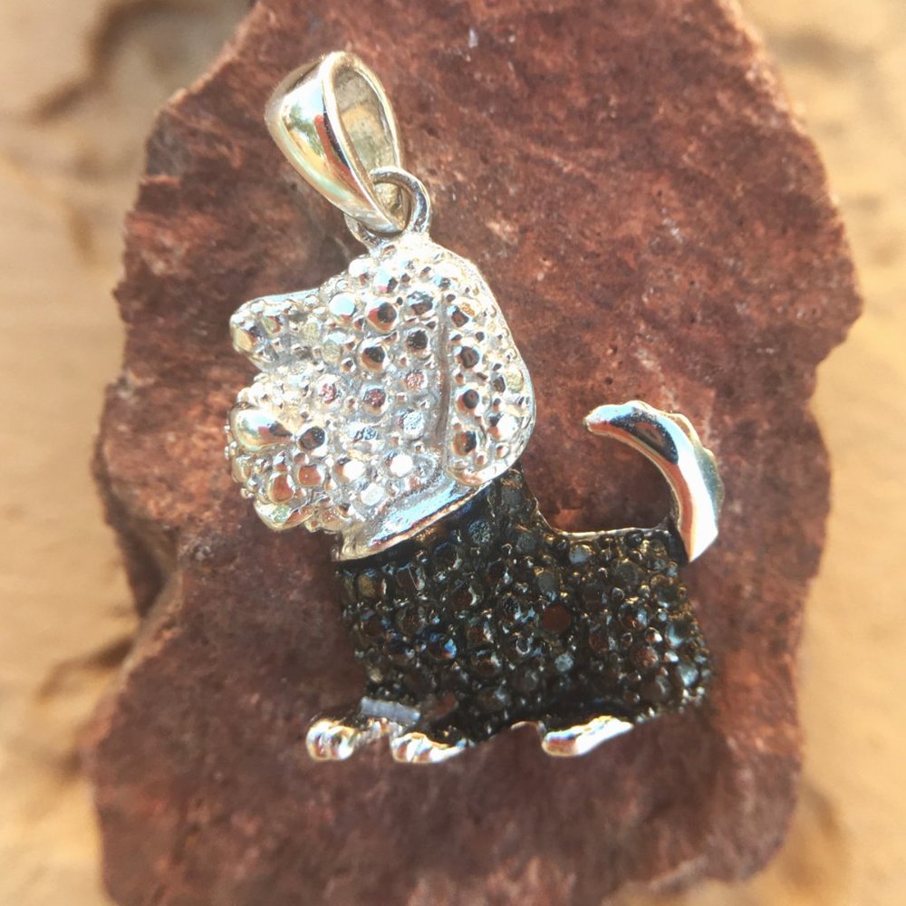 Genuine Black Diamond Puppy Pendant .925 Sterling Silver Dog Limited Edition